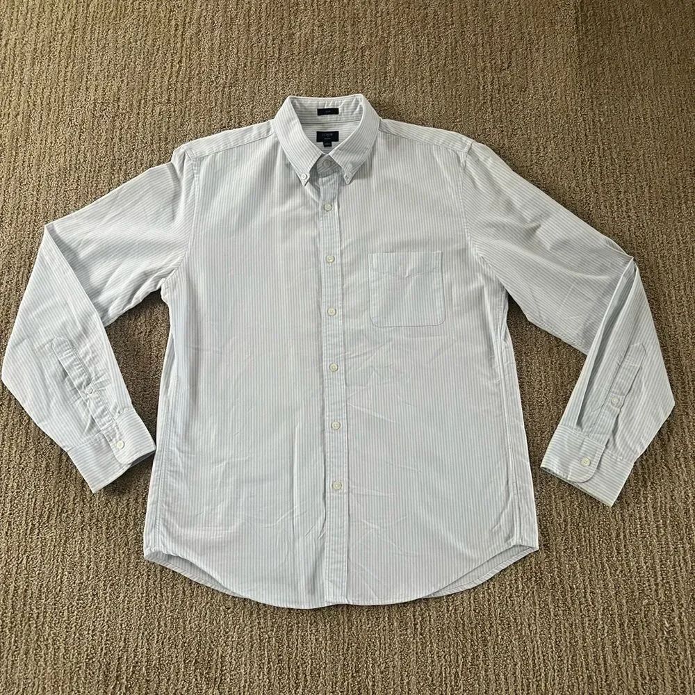J. Crew Light Blue Collared Striped Oxford Slim Button Down Shirt